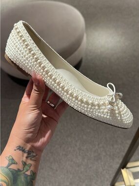 Jimmy Choo Pearl-Embellished Ballet Flat - Ivory White